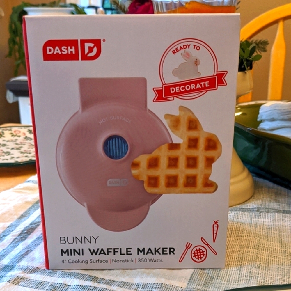NEW Bunny Waffle Maker Non Stick Pink w/ Recipe Book Easter Brunch